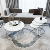 Sedaş Living Units 4 Lü Temperli Kırılmaz Cam Gümüşmetal Ayaklı Cam C Model Sehpa Takımı (Zigon ve Orta) - BEYAZ