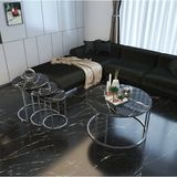 Sedaş Living Units 4 Lü Temperli Kırılmaz Cam Gümüşmetal Ayaklı Cam C Model Sehpa Takımı (Zigon ve Orta) - SİYAH MERMER
