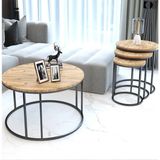 Sedaş Living Units 4 Lü Temperli Kırılmaz Cam Siyah Metal Ayaklı Cam C Model Sehpa Takımı (Zigon ve Orta) - AÇIK CEVİZ