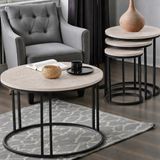 Sedaş Living Units 4 Lü Traverten (Suntalam) Siyah Metal Ayaklı Cam C Model Sehpa Takımı (Zigon ve Orta)