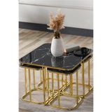 SEDAŞ LIVING UNITS 5 Li Iç Içe 4 1 Siyah Mermer Temperli Cam Gold Metal Ayak Takım Sehpa Orta Sehpa Bohem