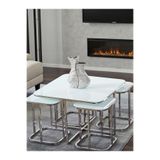 SEDAŞ LIVING UNITS 5li Orta Zigon 4 1 Beyaz Temperli Cam Gümüş Metal Ayak Takım Sehpa Sedaş_lıvıng_unıts_sehpa Bohem