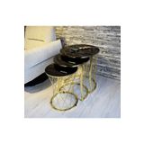 SEDAŞ LIVING UNITS Hasir Telli Siyah Aynali Temperli Cam Gold Metal Ayak Zigon Sehpa