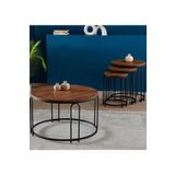 SEDAŞ LIVING UNITS Lenka Koyu Ceviz Ahşap Zigon Orta Sehpa Takımı Yuvarlak Siyah Metal 3+1 - lenka-zigonorta-siyah