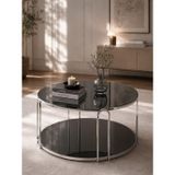 SEDAS LIVING UNITS Lenka Raflı Füme Ayna Gümüş Metal Ayaklı Orta Sehpa | Bronz Ayna, Gold Metal Ayak, Raflı Tasarım