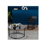 SEDAŞ LIVING UNITS Lenka Siyah Aynalı Temperli Cam Zigon Orta Sehpa Takımı Yuvarlak Siyah Metal 3+1 lenka-zigonorta
