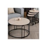 SEDAŞ LIVING UNITS Lenka Traverten Ahşap Zigon Orta Sehpa Takımı Yuvarlak Siyah Metal 3+1 - lenka-zigonorta-siyah