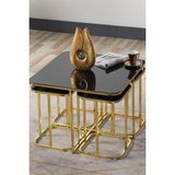 Sedaş Lıvıng Unıts Pelikan 4+1 Siyah Aynalı Temperli Cam Gold Metal Ayak Takım Sehpa Sedaş_lıvıng_unıts_sehpa