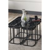 Sedaş Living Units Pelikan 4+1 Siyah Mermer Temperli Cam Siyah Metal Ayak Takım Sehpa Sedaş_lıvıng_unıts_sehpa