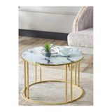 Sedaş Lıvıng Unıts Salon Orta Sehpa Beyaz Mermer Temperli (Kırılmaz) Cam (Gold) Metal Ayak Orta Sehpa