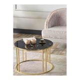 Sedaş Lıvıng Unıts Salon Orta Siyah Mermer Temperli (Kırılmaz) Cam (Gold) Metal Ayak Orta Sehpa