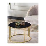 Sedaş Lıvıng Unıts Salon Orta Temperli Siyah Aynalı (Kırılmaz) Cam (Gold) Metal Ayak Orta Sehpa