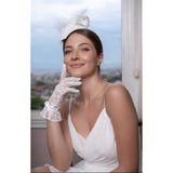 SeddA Kırık Beyaz Dantel Fırfır Gelin, Düğün, Nikah, Davet, Balo Parti Eldiveni, kısa dantel eldiven
