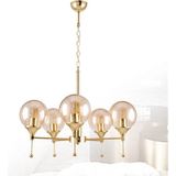 Sedef 5'Li Gold Renk Metal Bal Renk Camlı Sarkıt Avize