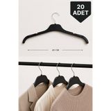 sedef askı 42 Cm Siyah Elbise Gömlek Bluz Tunik T-shirt Askısı Ctp Serisi Tek Taraf Dolgulu 20 Adet