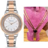 Sedef Kadran Çelik Kadın Kol Saati+Italyan Yassı Çelik Kolye Hediye - Rose Gold - Gümüş