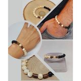 Sedef Karamel Renk & Oniks Taşı 8mm Unisex Tasarım Bileklik Hawaii Model (14365)