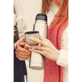 Sedef Silver Aç Kapat Düğmeli Kapağı Bardaklı Çantalı Paslanmaz Çelik 500 Ml Çay Kahve Termos Bardak 511