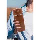 Sedef Silver Kaydırmaz Lastikli Kilitli Kapak ve Süzgeç Fitreli 304 Paslanmaz Çelik 400 ml Küçük Çay Kahve Bardak Termos Mug Thermos 622 - Kahverengi