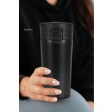 Sedef Silver Tek El Bas Iç Paslanmaz Çelik Termos 380 Ml Push Sızdırmaz Çift Katmanlı Travel Mug Thermos 522