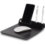 Sedef Silver Telefon Tutacaklı ve Kalemlik Bölmeli Suni Deri Mouse Pad | Şık ve Fonksiyonel Masa Aksesuarı - Siyah