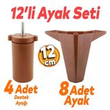 Sedir 12'Li Set Mobilya Koltuk Kanepe Baza Tv Ünitesi Çekyat Destek Ayağı 12 Cm Kahverengi Ayakları