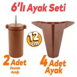 Sedir 6'Lı Set Mobilya Tv Ünitesi Çekyat Koltuk Kanepe Destek Ayağı 12 Cm Kahverengi Baza Ayakları