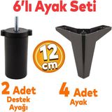 Sedir 6'lı Set Mobilya Tv Ünitesi Çekyat Koltuk Kanepe Destek Yükseltici Ayağı 12 cm Siyah Baza Ayakları M8 Destek - 12 cm Siyah Baza Ayak M8