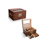 Sedir Ağacı Camlı Çekmeceli Humidor Puro Kutusu rc56