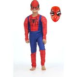 Sedirli Spiderman Kostümü Kaslı Çocuk 2 Maskeli Örümcek Adam Kaslı Kostümü Maskeli Parti Kıyafeti - Renkli - 7 - 8 Yaş