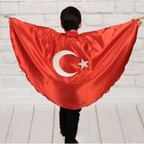Sedirli Türk Bayrağı Pelerin Gösteri Kostümü Kız-Erkek Ay Yıldız Bayraklı 23 Nisan 2-6 Yaş (M),7-12 Yaş (L) - Renkli