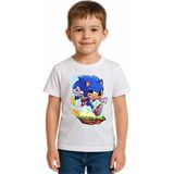 Sedirli Unisex Sonic Baskılı Çocuk Tişört Pamuklu Penye Kumaş - Beyaz - 3 - 4 Yaş