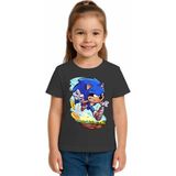 Sedirli Unisex Sonic Baskılı Çocuk Tişört Pamuklu Penye Kumaş - Füme - 3 - 4 Yaş