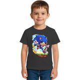 Sedirli Unisex Sonic Baskılı Çocuk Tişört Pamuklu Penye Kumaş - Füme - 5 - 6 Yaş