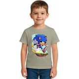 Sedirli Unisex Sonic Baskılı Çocuk Tişört Pamuklu Penye Kumaş - Gri - 3 - 4 Yaş
