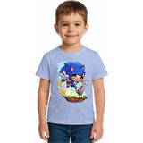 Sedirli Unisex Sonic Baskılı Çocuk Tişört Pamuklu Penye Kumaş - Mavi - 3 - 4 Yaş