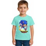 Sedirli Unisex Sonic Baskılı Çocuk Tişört Pamuklu Penye Kumaş - Mint - 5 - 6 Yaş