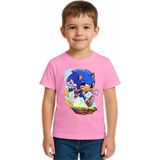Sedirli Unisex Sonic Baskılı Çocuk Tişört Pamuklu Penye Kumaş - Pembe - 3 - 4 Yaş