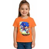 Sedirli Unisex Sonic Baskılı Çocuk Tişört Pamuklu Penye Kumaş - Portakal - 7 - 8 Yaş