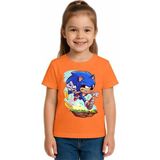 Sedirli Unisex Sonic Baskılı Çocuk Tişört Pamuklu Penye Kumaş - Portakal - 9 - 10 Yaş
