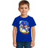 Sedirli Unisex Sonic Baskılı Çocuk Tişört Pamuklu Penye Kumaş - Saks Mavi - 7 - 8 Yaş