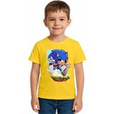 Sedirli Unisex Sonic Baskılı Çocuk Tişört Pamuklu Penye Kumaş - Sarı - 5 - 6 Yaş
