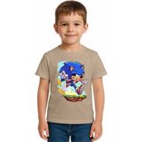 Sedirli Unisex Sonic Baskılı Çocuk Tişört Pamuklu Penye Kumaş - Taş - 9 - 10 Yaş