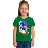 Sedirli Unisex Sonic Baskılı Çocuk Tişört Pamuklu Penye Kumaş - Yeşil - 3 - 4 Yaş