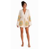 Sedna Kadın Ekru Müslin Kimono Bornoz – Kuşaklı, Püskül Detaylı, Oversize Rahat Kesim Plaj & Ev Giyim XXL Güneşli