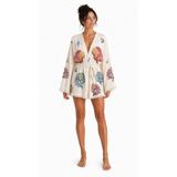 Sedna Kadın Ekru Müslin Kimono Bornoz – Kuşaklı, Püskül Detaylı, Oversize Rahat Kesim Plaj & Ev Giyim XXL Renkli Mercan