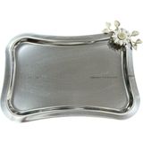 Sedosh Home Vision Paslanmaz Çelik Papatya Kabartmalı Dekoratif Gümüş Metal Dikdörtgen Sunum Tepsisi – 23x16,5 cm | Takı, Çikolata, Kahve Sunum Tepsisi - 23x16.5 cm