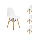 Seduna Beyaz Eames Sandalye | Natural Ahşap Ayaklı | 4 Adet-Beyaz