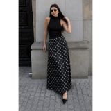 Seeh Siyah Puantiyeli Maxi Kadın Saten Etek SH385