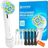 SEEREIN Yedek Diş Fırçası Başlıkları Uyumlu Oral B iO Yedek Başlıklar, Fit Braun Oral B IO 3 4 5 6 7 8 9 10 Serisi Elektrikli Diş Fırçaları, Yumuşak, Siyah/Beyaz, 8'li Paket